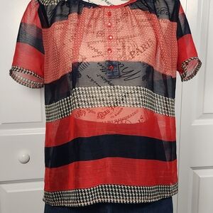 Red and Black Striped Sheer Blouse